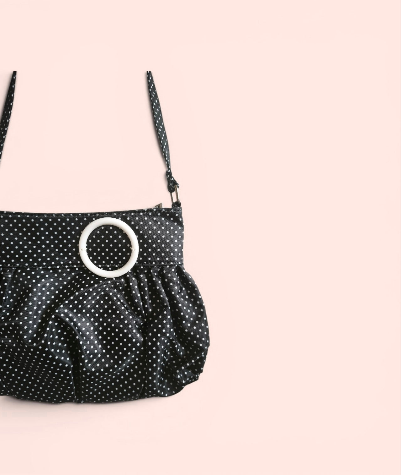 Ruched Black and White Polka Dot Shoulder Bag