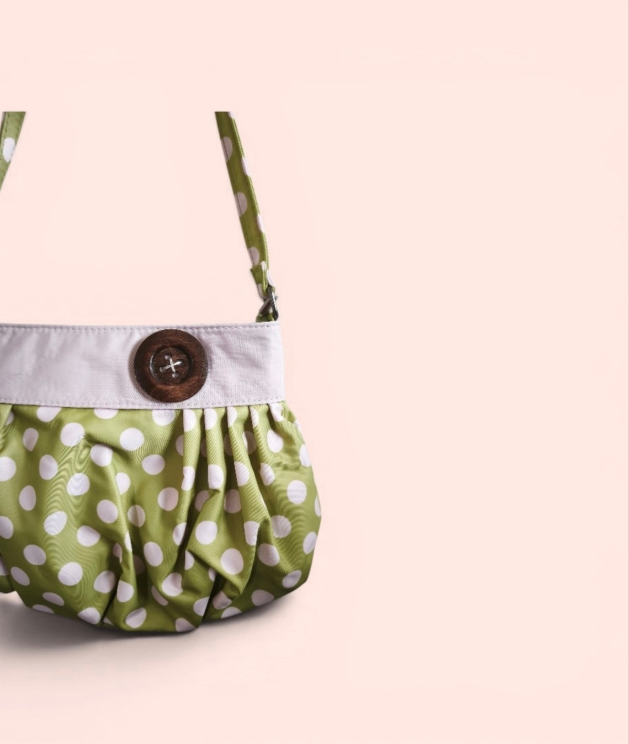 Sage & Blush Pink Dot Ruched Shoulder Bag
