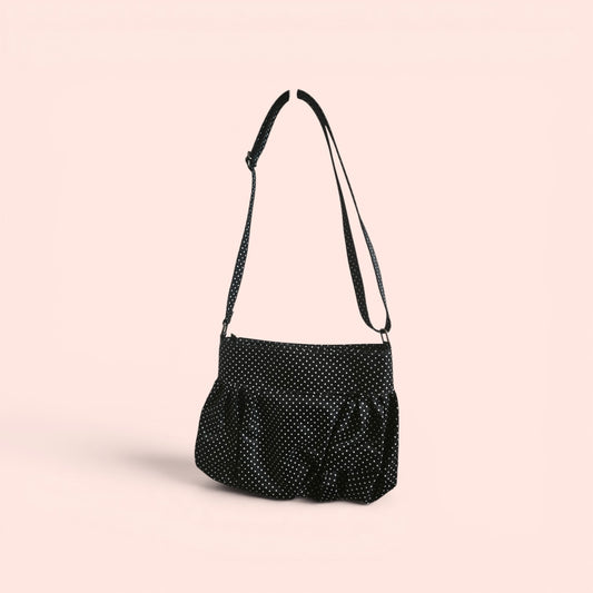 Ruched Black and White Polka Dot Shoulder Bag
