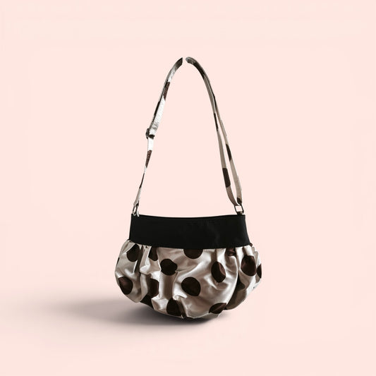 Ruched Brown Polka Dot Shoulder Bag Button Detail