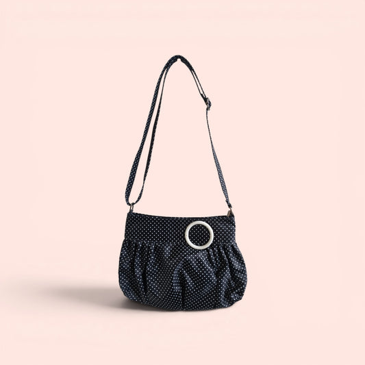Noir Dot Ruched Shoulder Bag