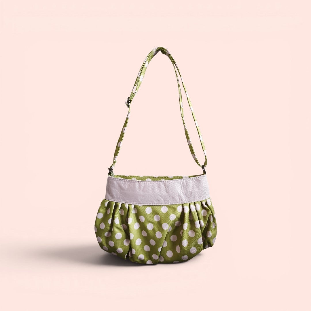 Sage & Blush Pink Dot Ruched Shoulder Bag