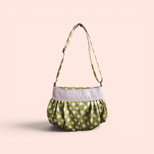 Sage & Blush Pink Dot Ruched Shoulder Bag