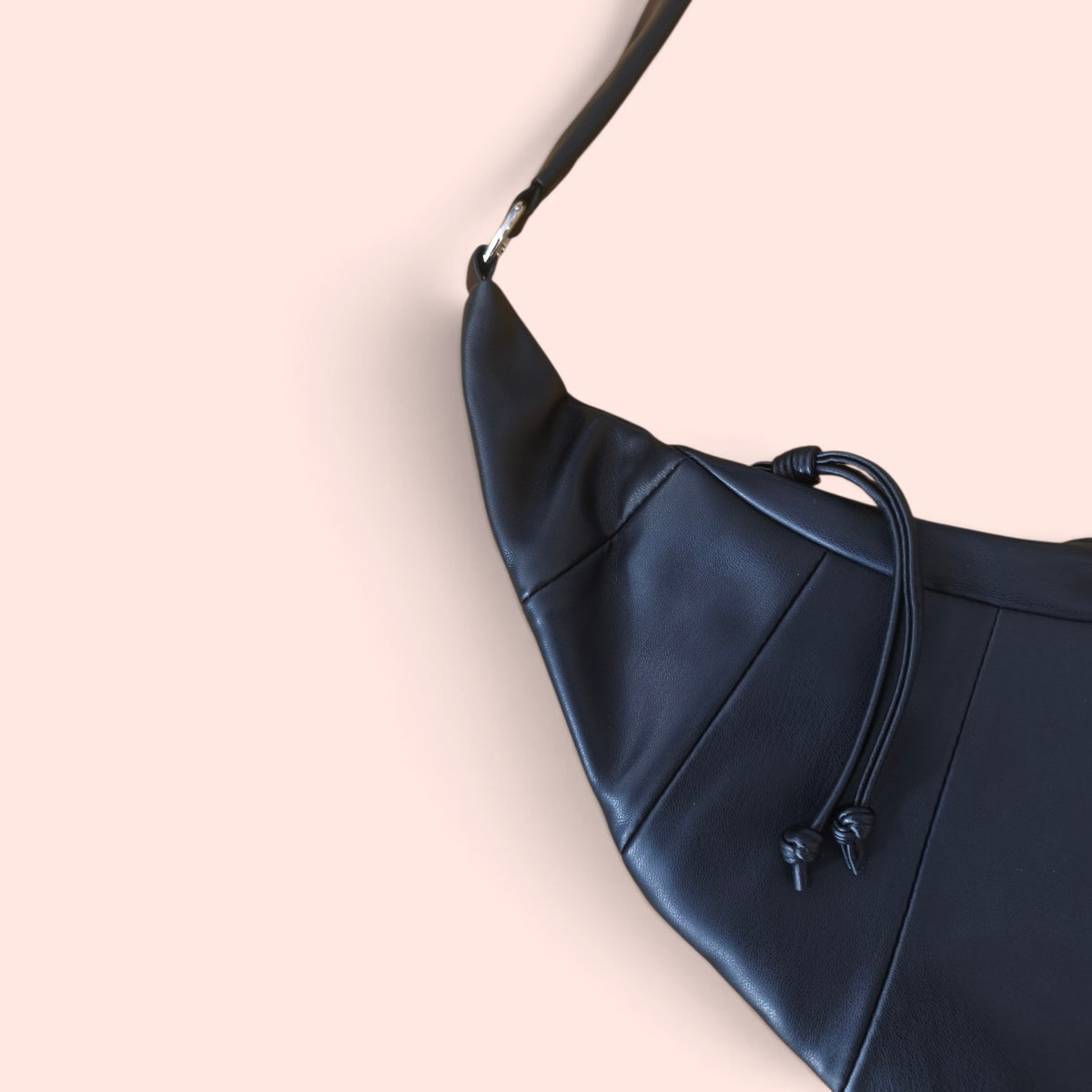 Black Adjustable Strap Faux Leather Croissant Bag