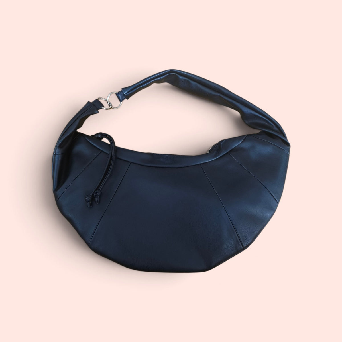 Black Adjustable Strap Faux Leather Croissant Bag