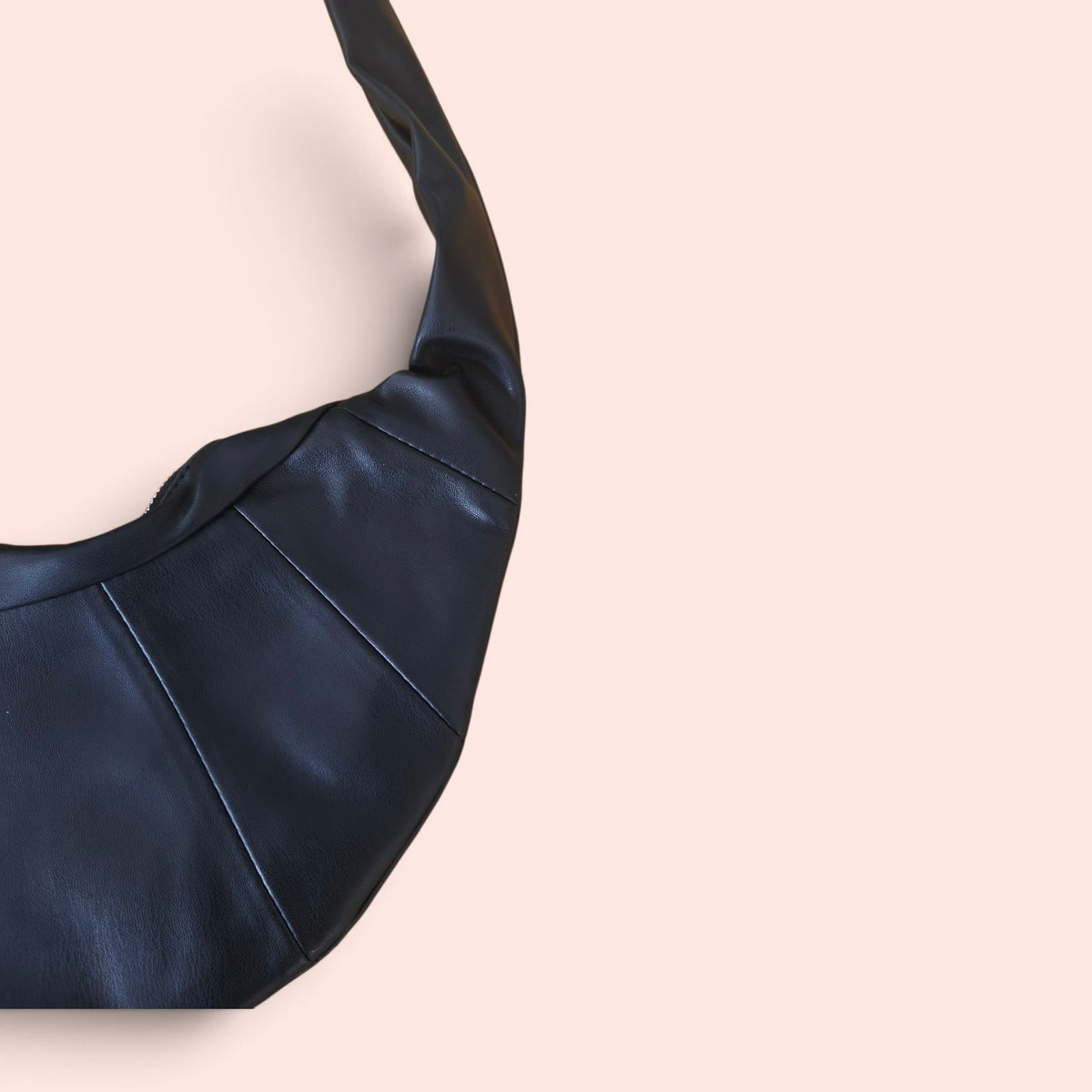 Black Adjustable Strap Faux Leather Croissant Bag