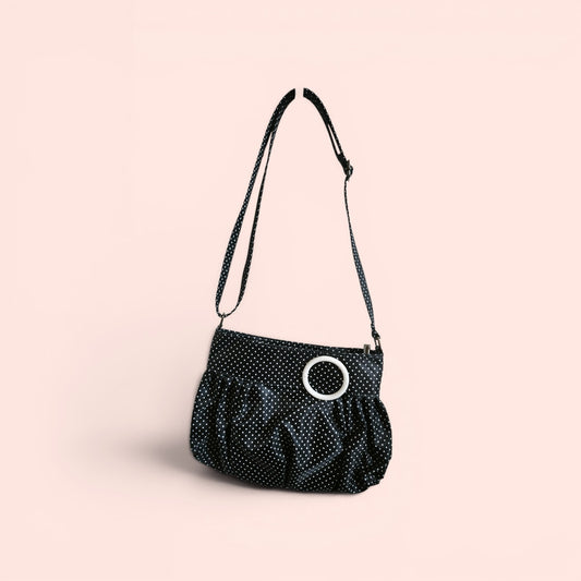 Ruched Black and White Polka Dot Shoulder Bag