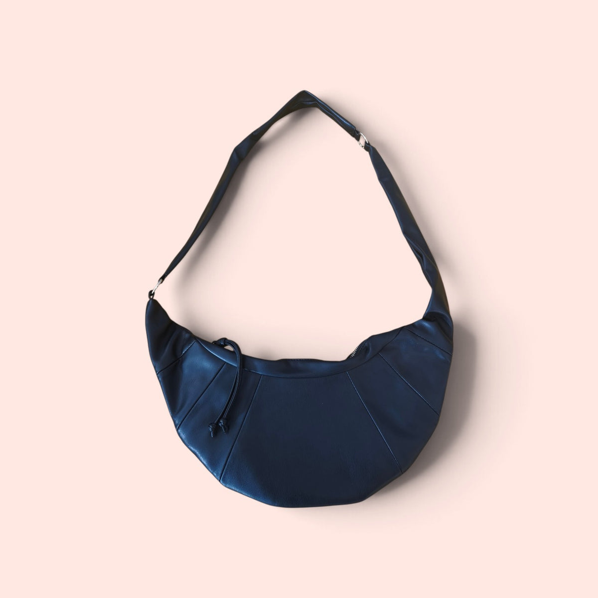 Black Adjustable Strap Faux Leather Croissant Bag