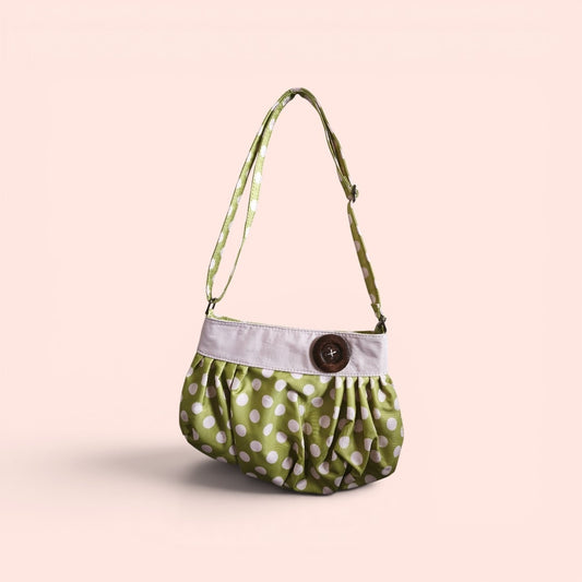 Sage & Blush Pink Dot Ruched Shoulder Bag